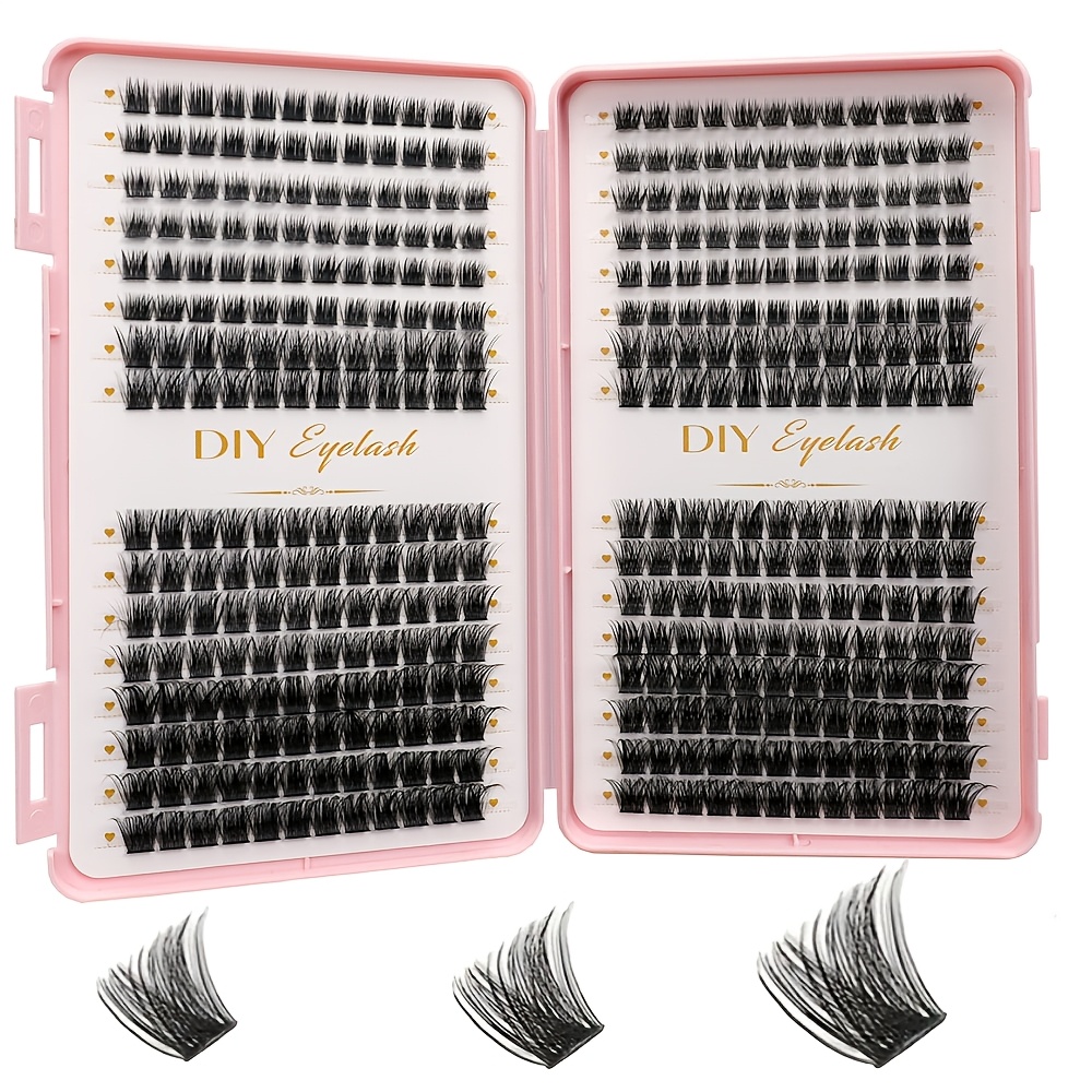 Eyelash Extension In Chinese - DIY Wimpernverlängerungs-Set, 384/416 D-Curl Cluster, Katzen-/Fuchsaugen-Look,