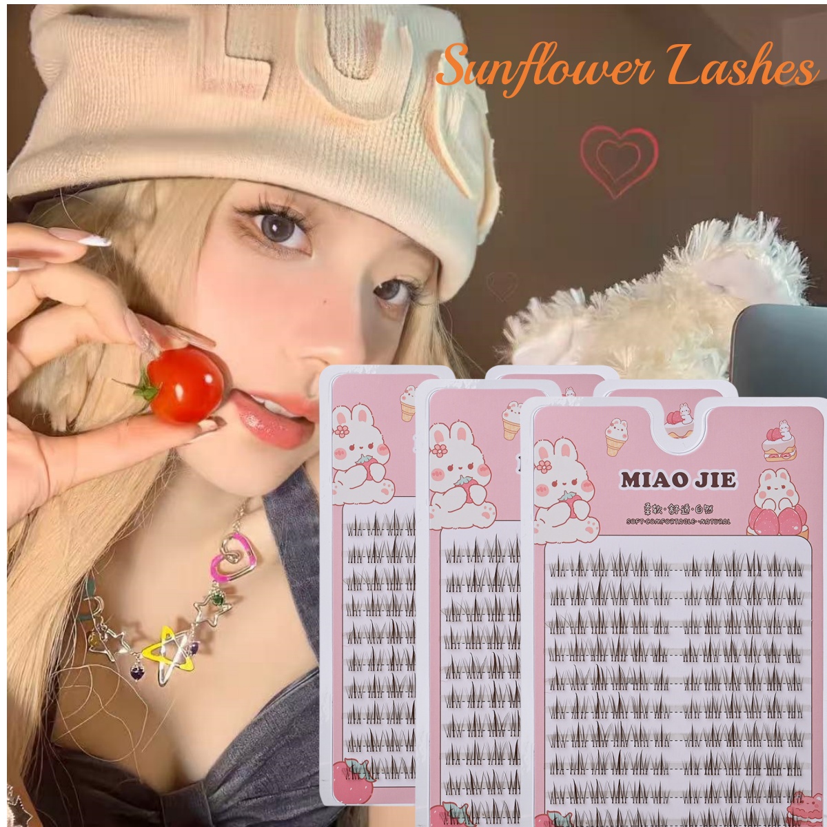 Eyelash Extension In Chinese - MIAOJIE Braune Sonnenblume Falsche Wimpern Schwarz