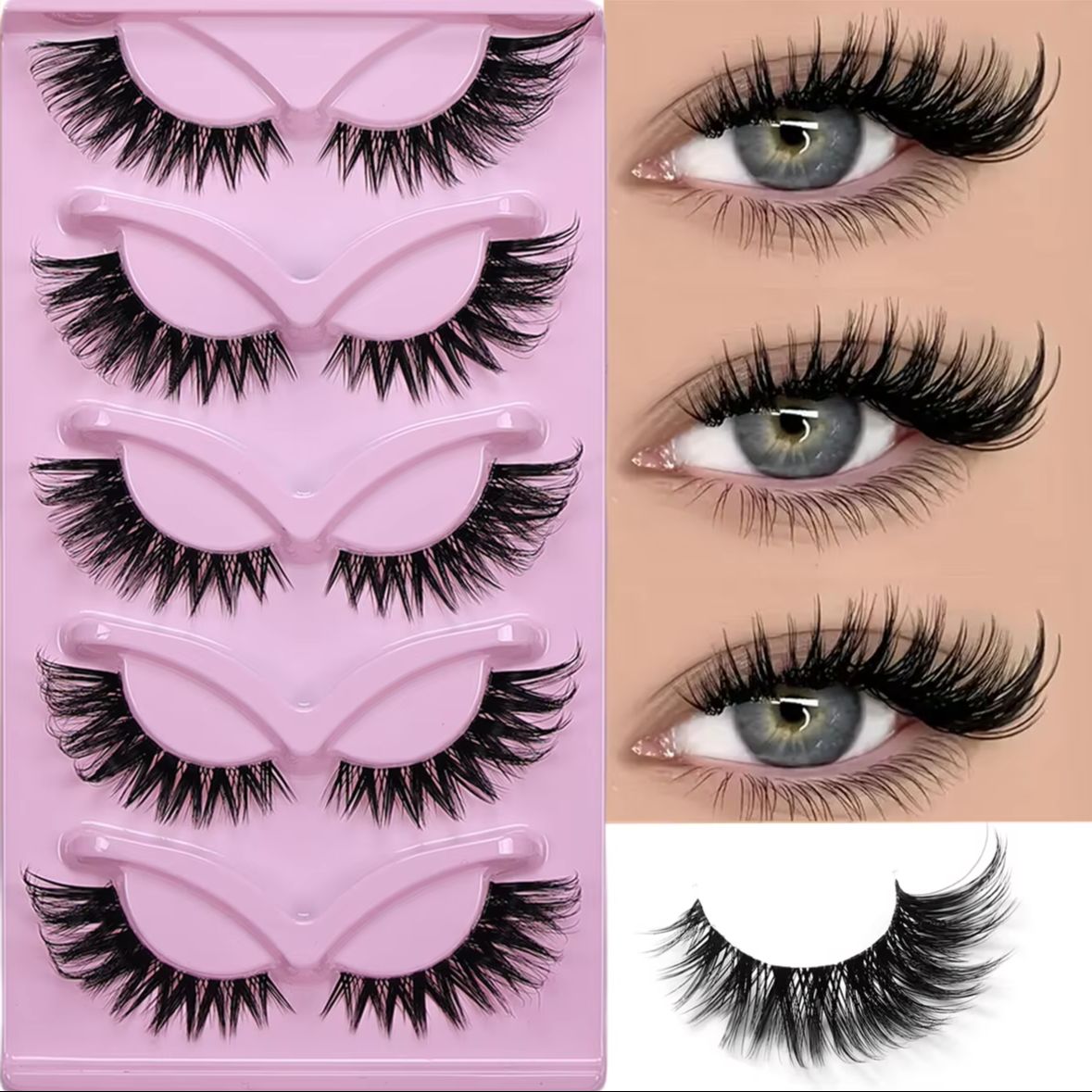 Eyelash Extension Volume Cat Eye - 5 Paar Cat-Eye-Kunstwimpern, flauschige, zarte Wimpernverlängerungen