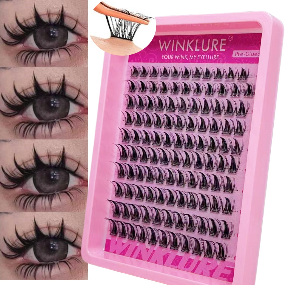 Eyelash Extension Volume Cat Eye - WINKLURE Selbstklebende Falsche Wimpernbüschel Klebefrei Anime